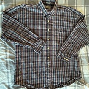 Bill Blass Men’s XXL Blue Plaid Heavy Cotton Button Down Shirt Long Sleeve